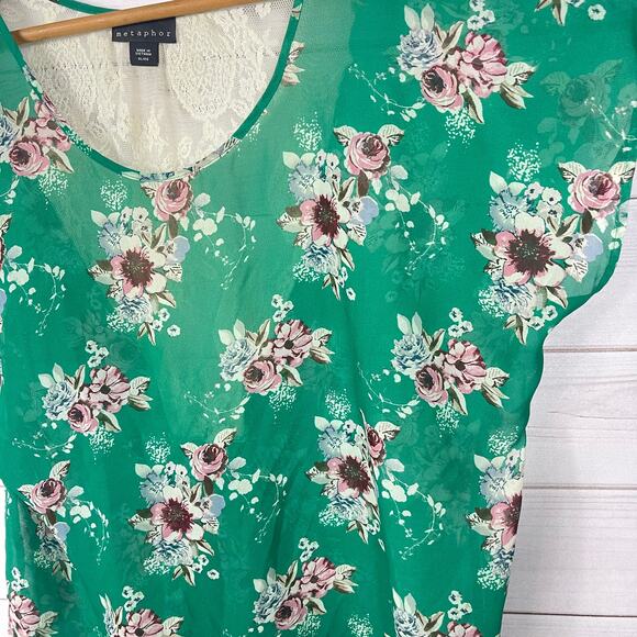Metaphor Women's Green Short Sleeve Lace Back Blouse Size XL - Picture 5 of 7